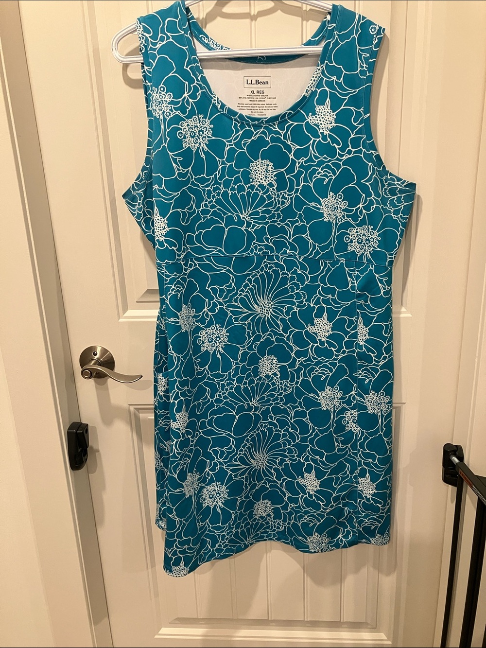 LL BEAN Dress Sleeveless Floral TEAL XL